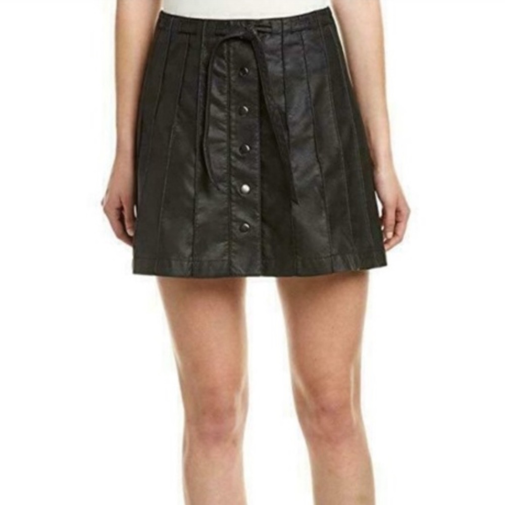 Free People Jet Black Vegan Leather Pleated A-Line Mini Skirt